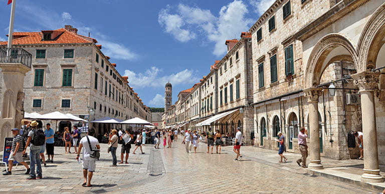 Croatia's Old Town's main street, Stradun on a sunny day with blue skies